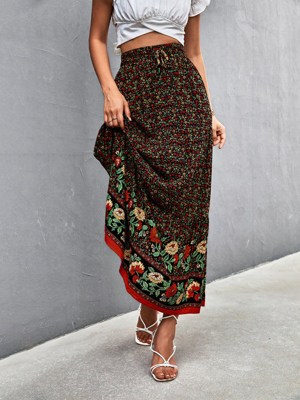 Floral High Waist Boho Maxi Skirt