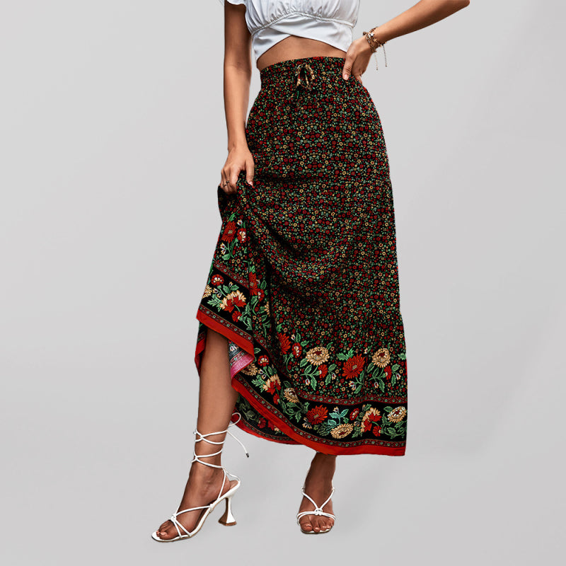 Floral High Waist Boho Maxi Skirt