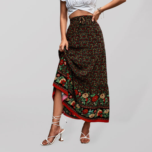 Saia Maxi Boho Floral de Cintura Alta