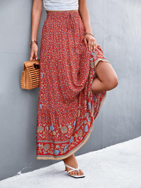 Floral High Waist Boho Maxi Skirt