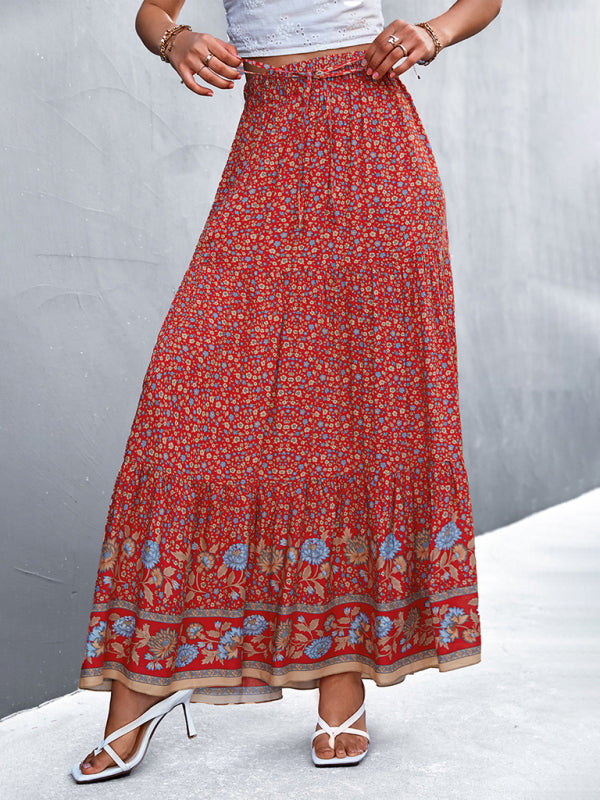 Floral High Waist Boho Maxi Skirt
