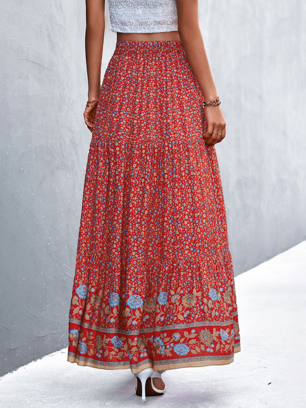Floral High Waist Boho Maxi Skirt