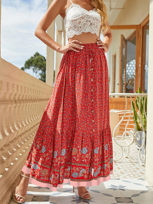 Bohemian Floral High Waist Maxi Skirt