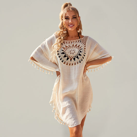 Off-Shoulder Tassel Beach Cover-Up – Lightweight, Flowy & Boho Chic