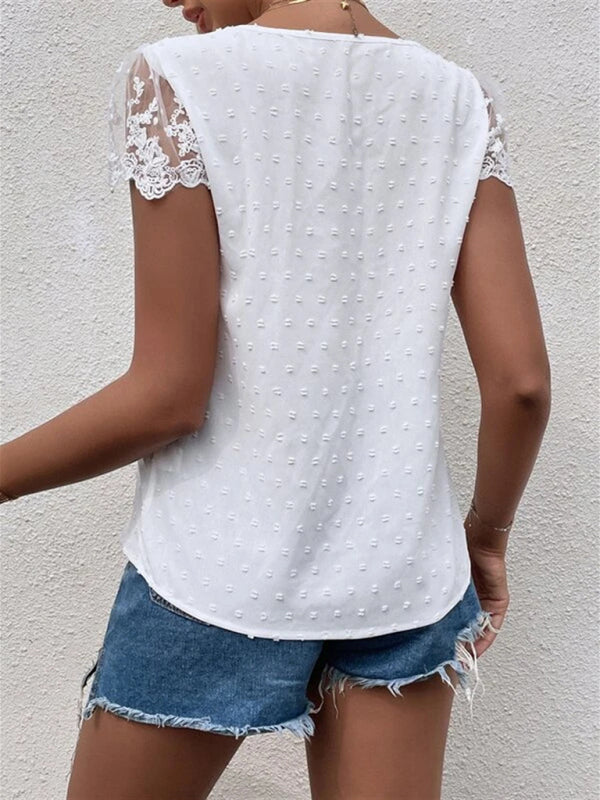 V-Neck Chiffon Lace Blouse – Summer Casual Top