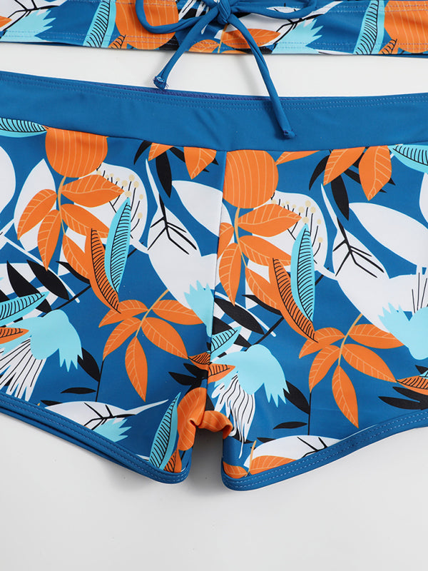 Colorblock High-Waisted Bikini Set – Deep V-Neck Top & Boxer Tie Bottoms