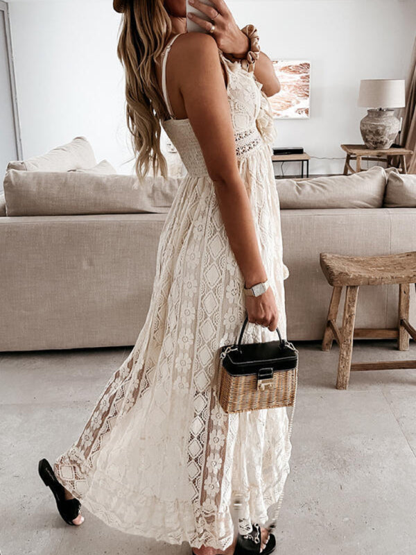 Elegant Boho Lace Slip Maxi Dress – V-Neck, Sleeveless, Lightweight