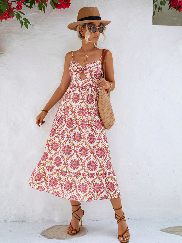Floral Resort Slip Dress – V-Neck Casual Fit, Lightweight Polyester