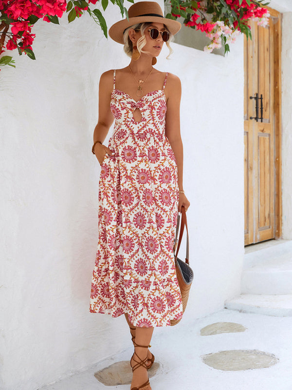 Floral Resort Slip Dress – V-Neck Casual Fit, Lightweight Polyester