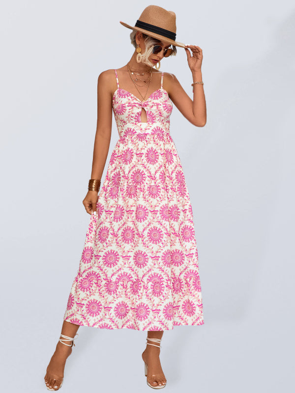 Floral Resort Slip Dress – V-Neck Casual Fit, Lightweight Polyester