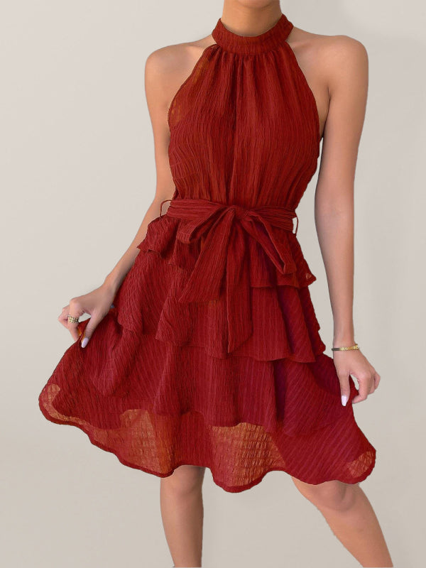 Sleeveless Ruffled Midi Dress – Pleated Design, Round Neck, Summer Chic