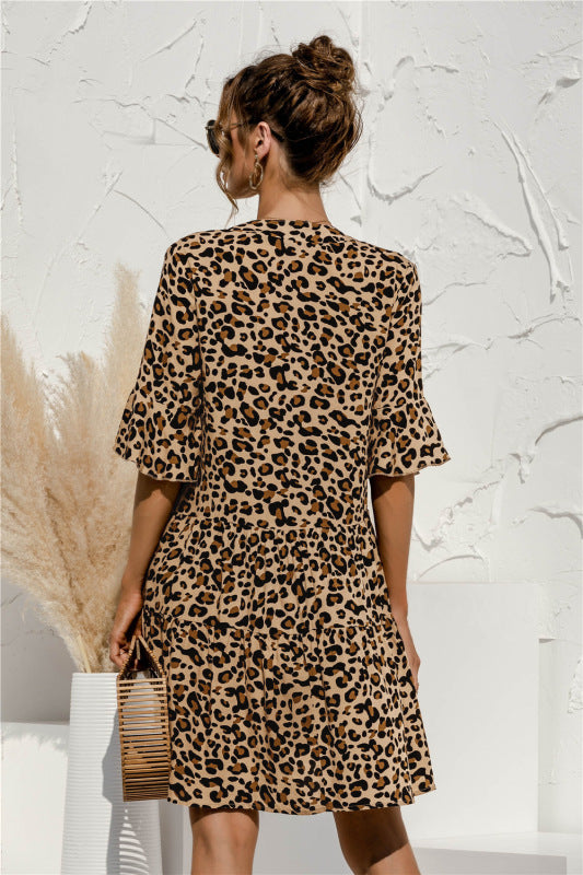 Floral V-Neck Trumpet Sleeve Dress – Lightweight Woven Cake Style