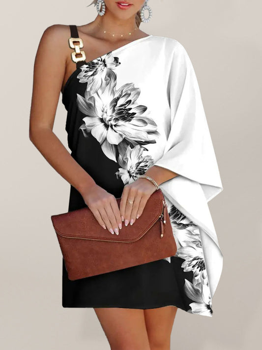 Geometric Strapless Midi Dress – Diagonal Neckline, Sleek Spring Fit