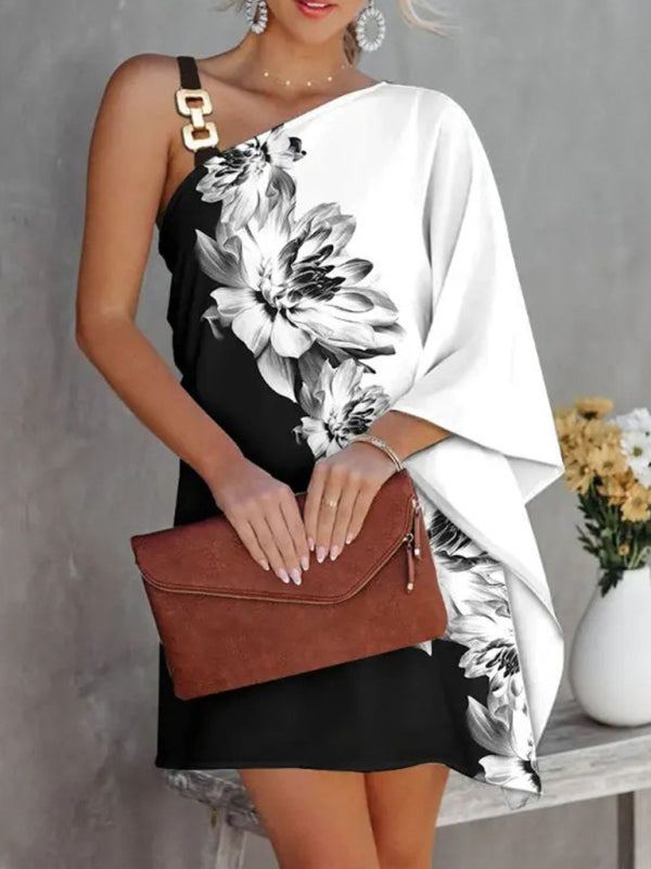 Geometric Strapless Midi Dress – Diagonal Neckline, Sleek Spring Fit
