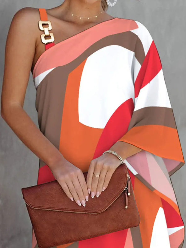 Geometric Strapless Midi Dress – Diagonal Neckline, Sleek Spring Fit