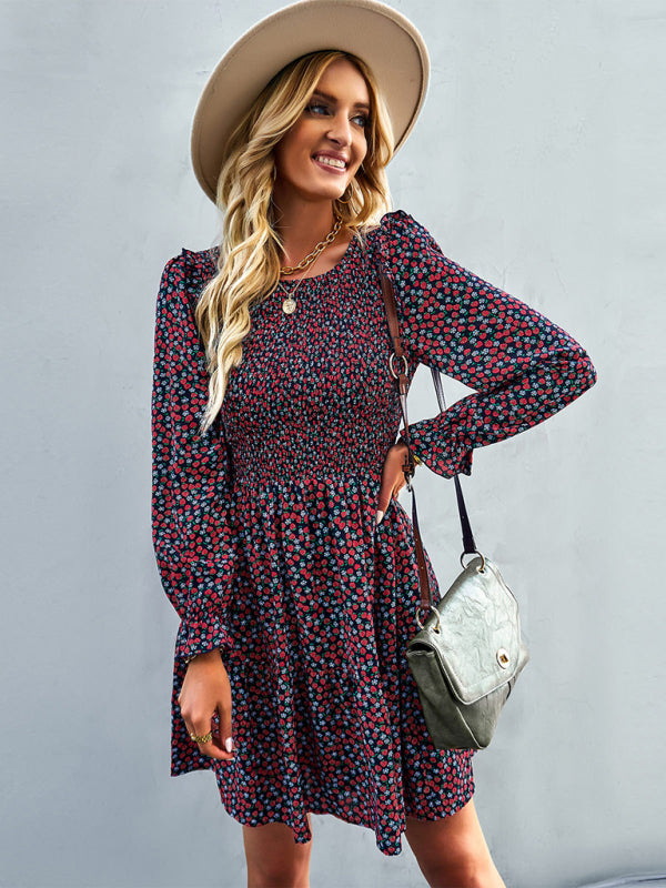 Floral Long Sleeve A-Line Dress