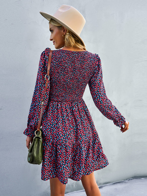 Floral Long Sleeve A-Line Dress
