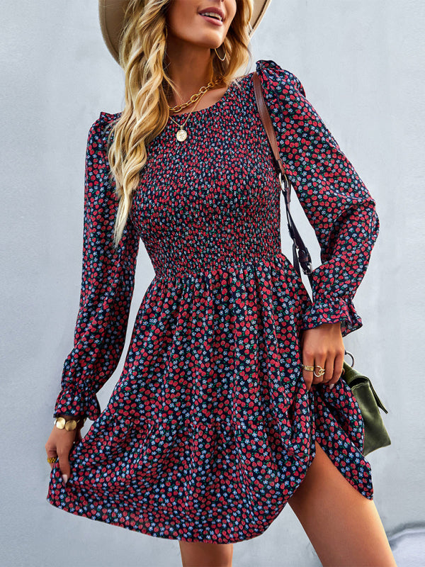 Floral Long Sleeve A-Line Dress