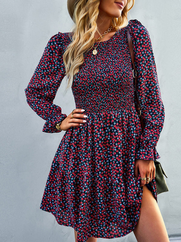 Floral Long Sleeve A-Line Dress