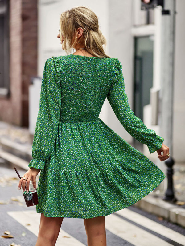 Floral Long Sleeve A-Line Dress