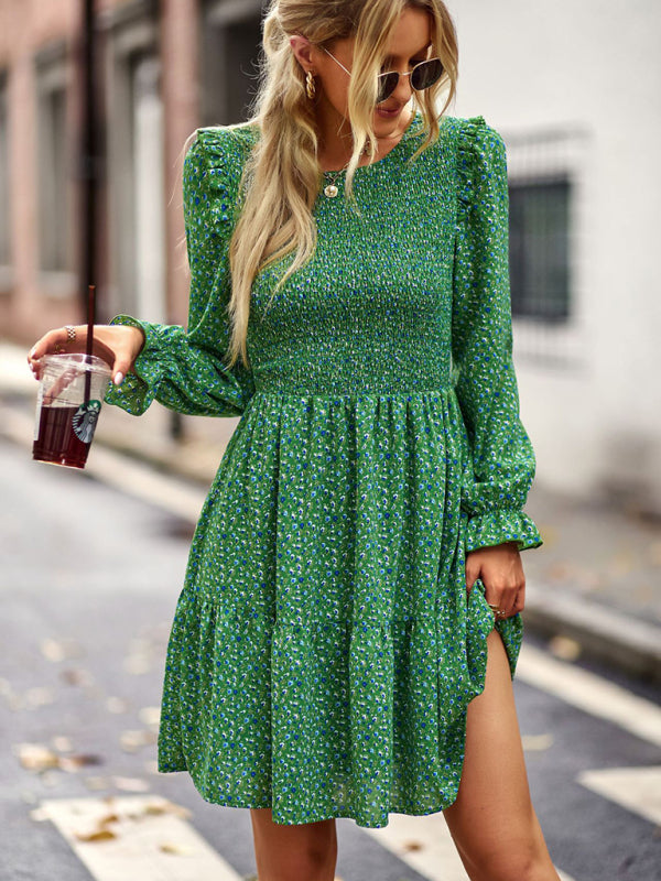 Floral Long Sleeve A-Line Dress