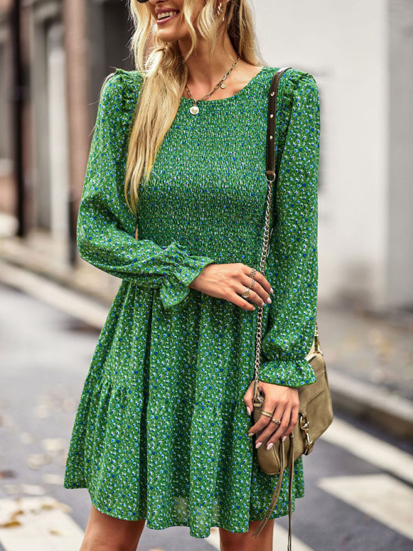 Floral Long Sleeve A-Line Dress