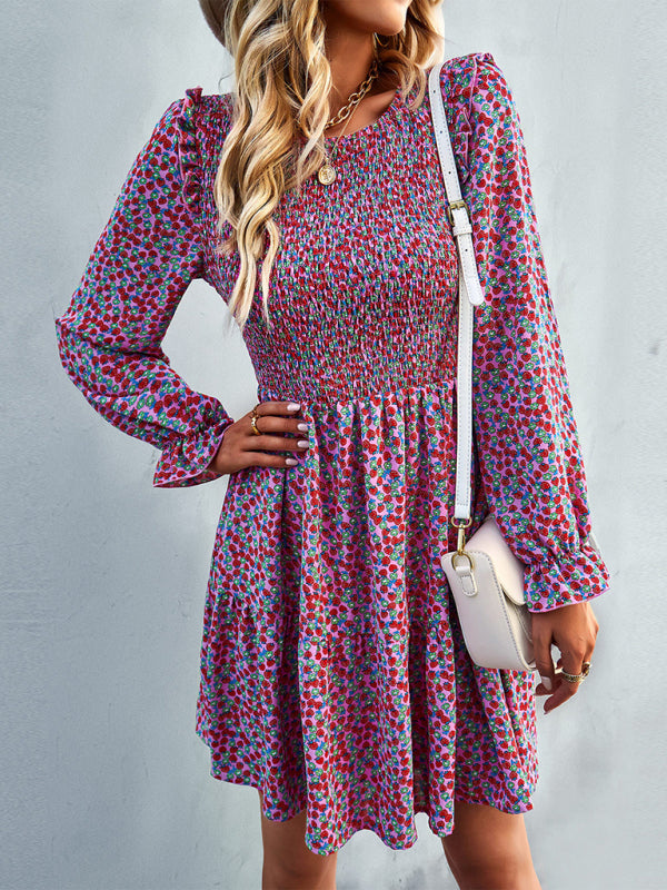 Floral Long Sleeve A-Line Dress