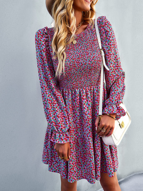 Floral Long Sleeve A-Line Dress