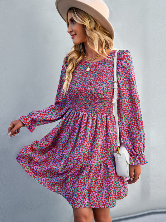Floral Long Sleeve A-Line Dress