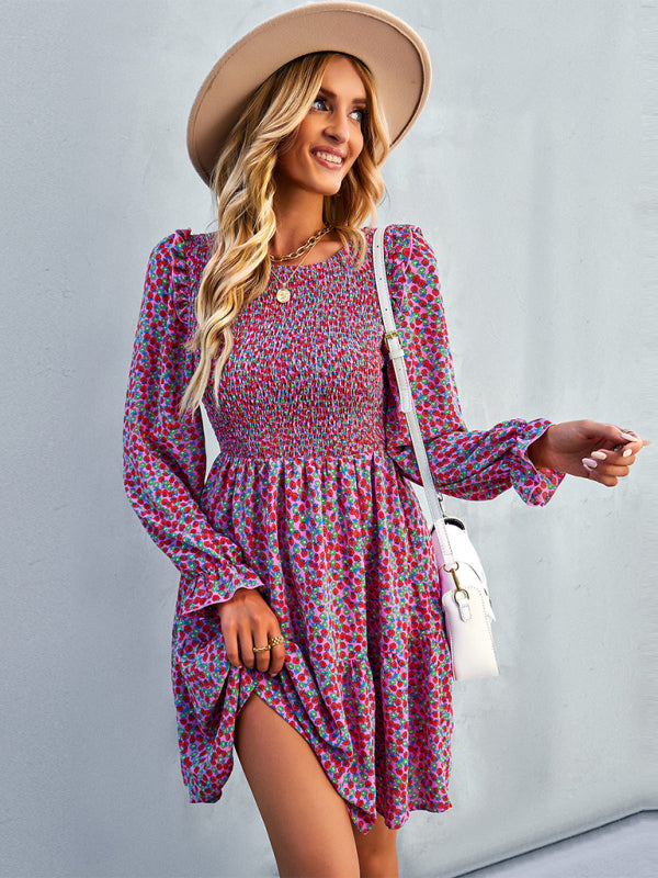 Floral Long Sleeve A-Line Dress