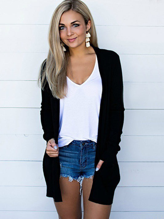 Pletený top s dlouhým rukávem a otevřeným kardiganem