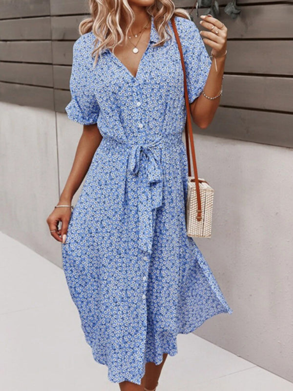 Resort Midi Streamer Dress – Lightweight Summer Print with Short Sleeves
