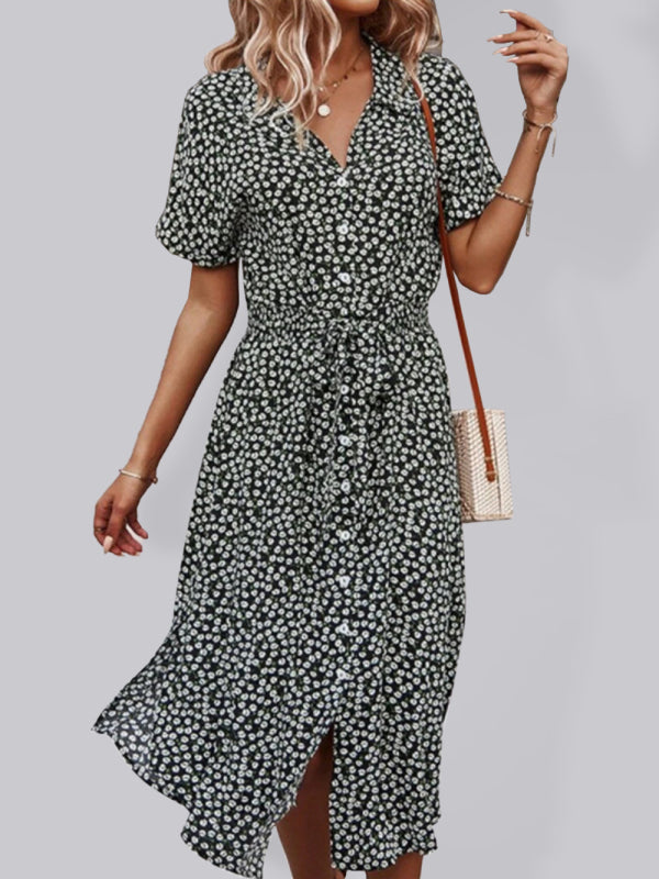 Resort Midi Streamer Dress – Lightweight Summer Print with Short Sleeves