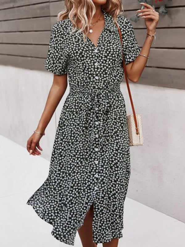 Resort Midi Streamer Dress – Lightweight Summer Print with Short Sleeves