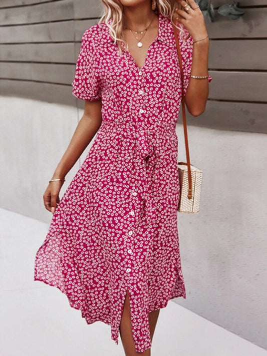 Resort Midi Streamer Dress – Lightweight Summer Print with Short Sleeves