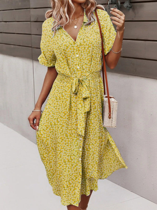 Resort Midi Streamer Dress – Lightweight Summer Print with Short Sleeves