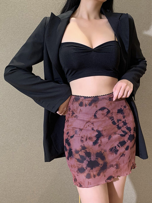 Printed Mesh High Waist Wrap Skirt
