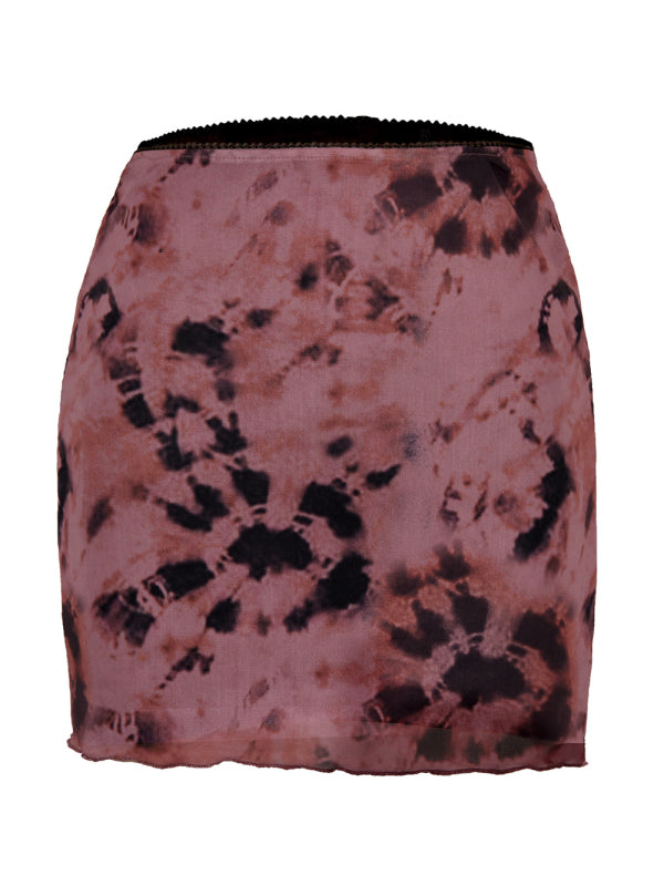 Printed Mesh High Waist Wrap Skirt