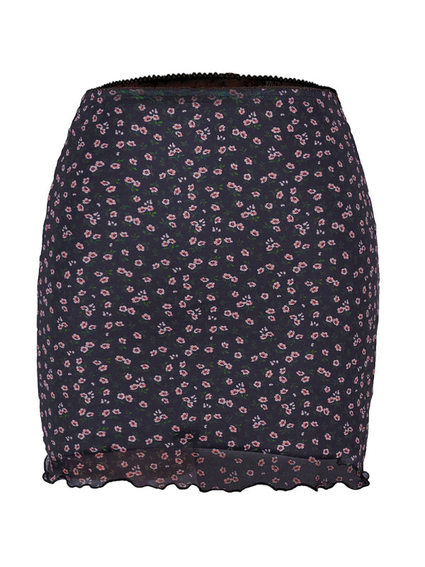 Printed Mesh High Waist Wrap Skirt
