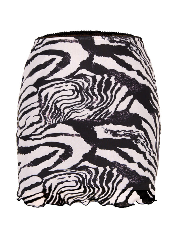 Printed Mesh High Waist Wrap Skirt