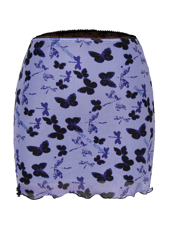 Printed Mesh High Waist Wrap Skirt