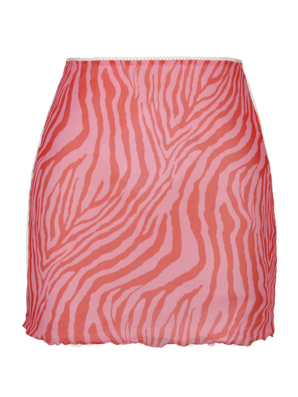 Printed Mesh High Waist Wrap Skirt