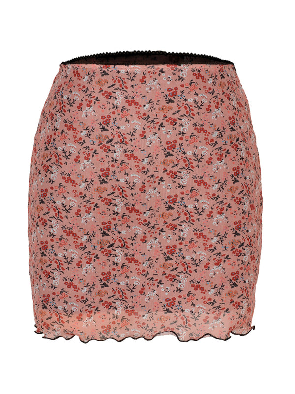 Printed Mesh High Waist Wrap Skirt