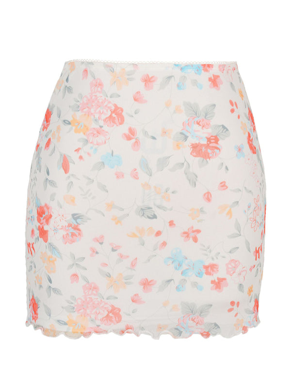 Printed Mesh High Waist Wrap Skirt