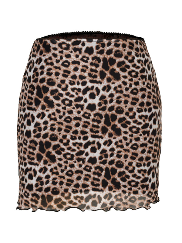 Printed Mesh High Waist Wrap Skirt