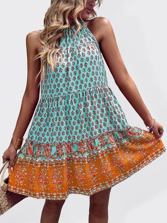 Bohemian Paisley Halterneck Maxi Dress – Lightweight Rayon, Vacation Ready