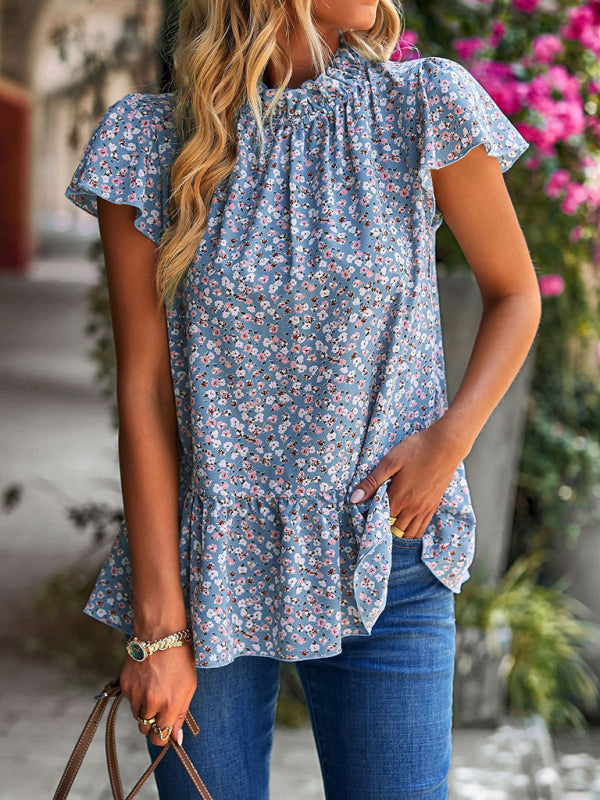 Floral Turtleneck Blouse – Loose Fit Summer Top
