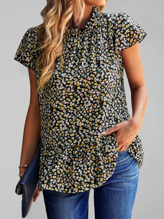 Floral Turtleneck Blouse – Loose Fit Summer Top