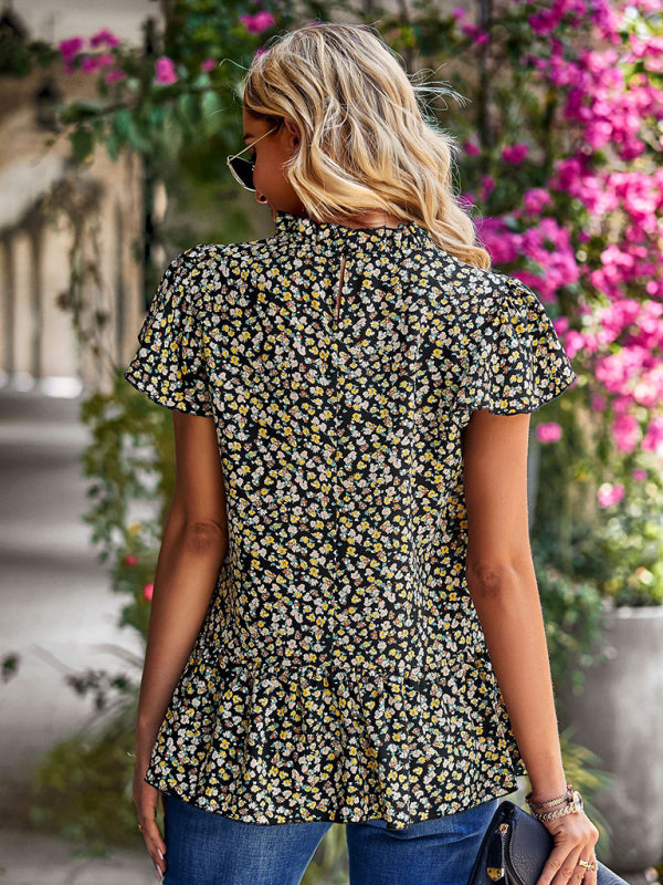 Floral Turtleneck Blouse – Loose Fit Summer Top