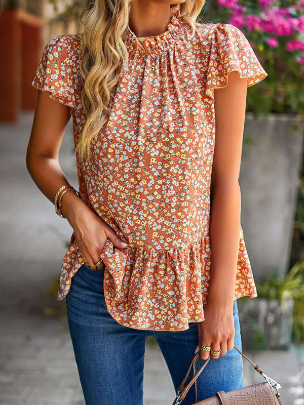Floral Turtleneck Blouse – Loose Fit Summer Top